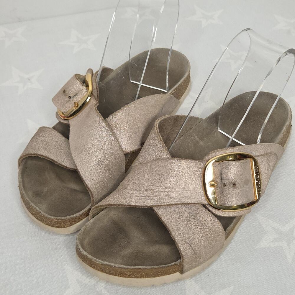 Birkenstock Big Buckle Siena Washed Metallic Rose Gold Sandals Size 10